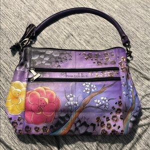 Anuschka Purple Floral Design Hand Bag Purse